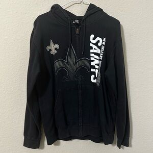 New Orleans Saints Black Hoodie Zip Up Graphic NFL Gold White Athletic